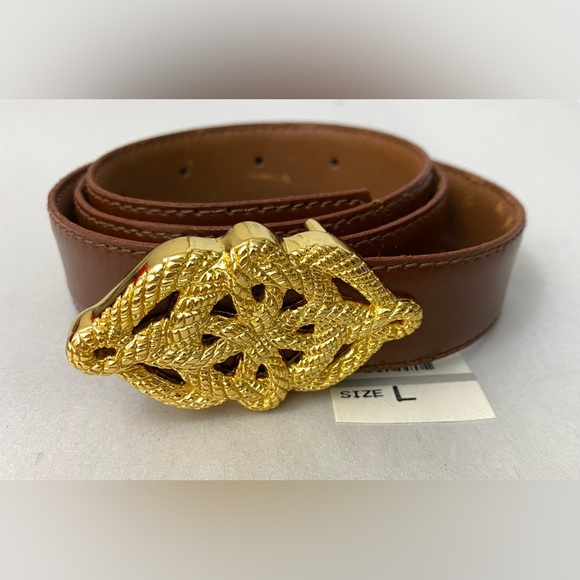 Talbots Italian Calfskin Brown Belt Gold Tone Buckle Size L NWT - Picture 1 of 7